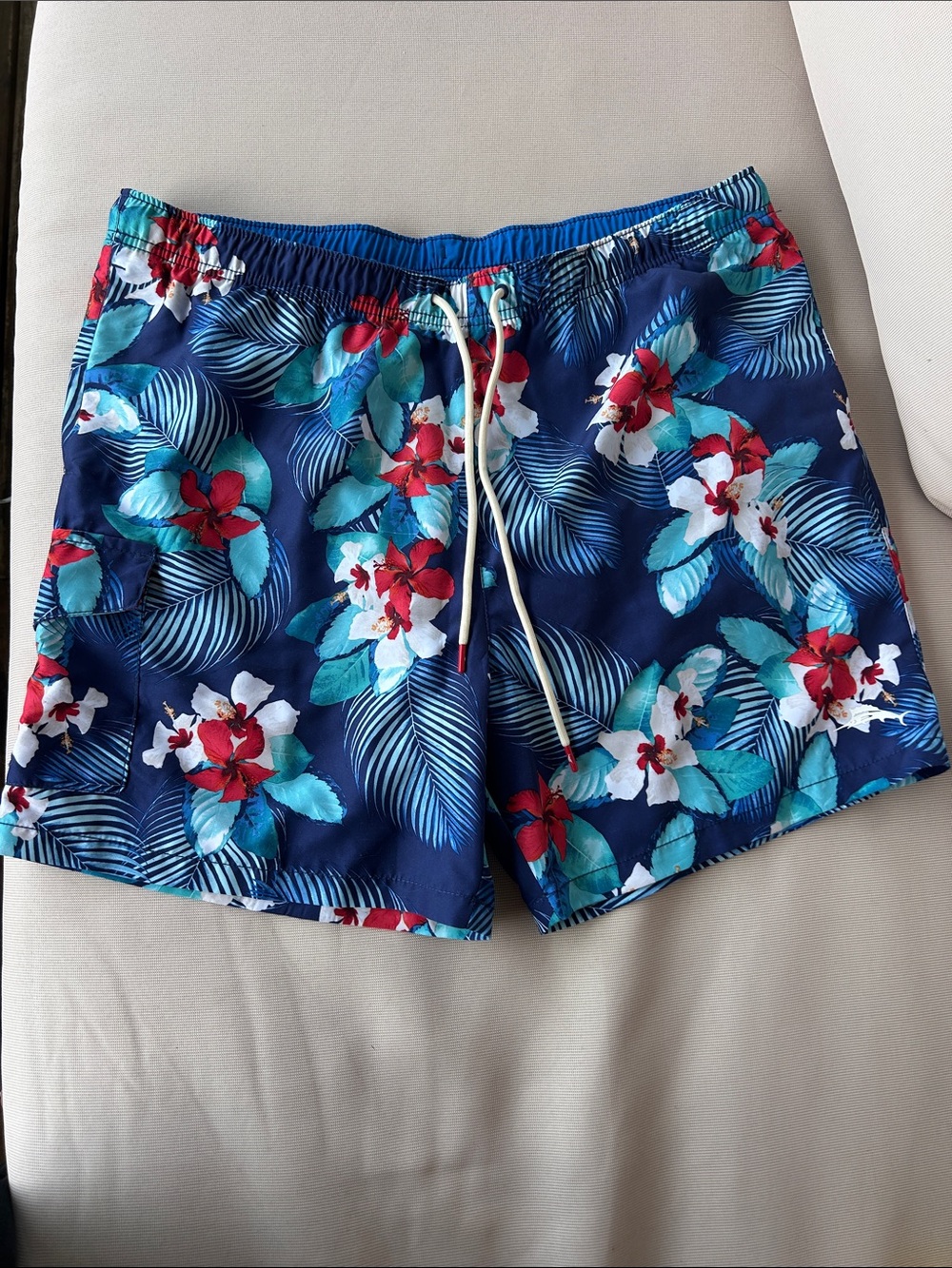 Tommy Bahama Navy Floral Swim Shorts with Drawstring
